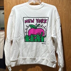 White Sweater with Pink Graphic